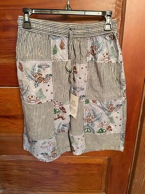 Rising International Striped Patchwork Mushroom Print Shorts - Blue/Grey